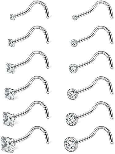 Ruifan 18G 1.5mm 2mm 2.5mm 3mm 3.5mm 4mm Round Diamond CZ Nose Screw Studs Rings Piercing Jewelry 4-12PCS