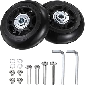 uxcell Replacement Luggage Wheels 68x24mm Suitcase Wheel Repair Kits Include 2 PU Bearing Wheels & Washers, Wrenches & Axle Screw for Trolley Bag, Inline Skate and Caster Board