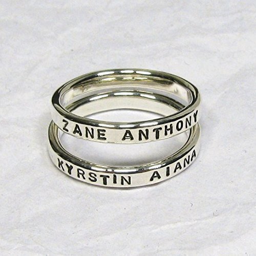 Personalized Sterling Silver Stacking Rings, Set of 2 - 2.4 mm wide each.