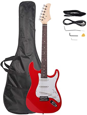 Z ZTDM Full Size 39" Rosewood Fingerboard Electric Guitar with Gigbag Strap Amp Wire Tremolo Arm Cord for Adult Student Beginner Red