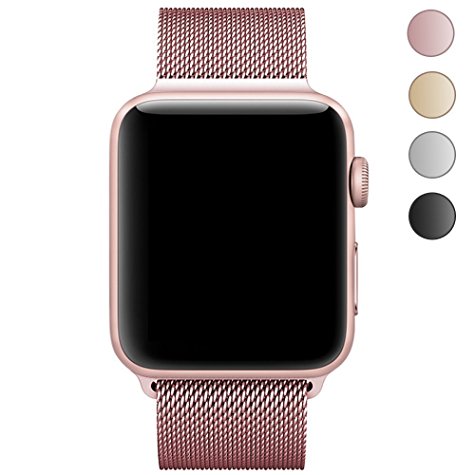 Apple Watch Band 38mm, AGUARA Mesh Loop Stainless Steel Strap with Magnetic Closure iWatch Band for Apple Watch Series 3&2&1, Sport and Edition (38mm Magnetic Closure, Milanese Loop - Rose Gold)