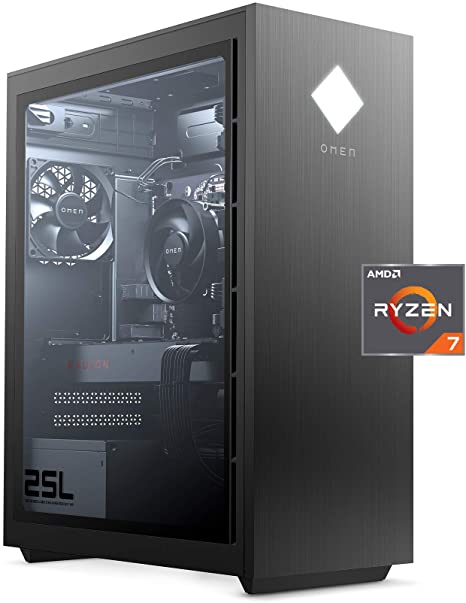 OMEN 25L Gaming Desktop PC, AMD Radeon RX 5700, AMD Ryzen 7 3700X, HyperX 16 GB DDR4 RAM, 1 TB SATA Hard Drive & 512 GB PCIe NVMe SSD, Windows 10 Home, VR Ready, RGB Lighting (GT12-0050, 2020 Model)