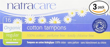 Natracare 8002 Organic All Cotton Tampons With Applicator 16 Count (Pack of 3)