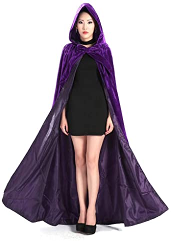 Purple Hooded Cloak Coat for Women Velvet Medieval Wizard Cape with Hood
