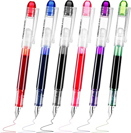 6 Pieces Colored Ink Disposable Fountain Pens Colorful Set Assorted Color Writing Fountain Pens Extra Fine Point Nib for Calligraphy Sketching Doodling, Holiday Christmas Gifts Office School Supplies