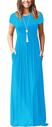 Viishow Women's Short Sleeve Loose Plain Maxi Dresses Casual Long Dresses with Pockets