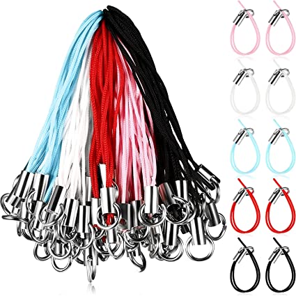100 Pieces Cell Phone Split Ring Strap Phone Charm Cords Cellphone Lariat Lanyard Manual Doll Lanyard Decorations for Phone USB Flash Drive Keyring (Red, Pink, Blue, White, Black)