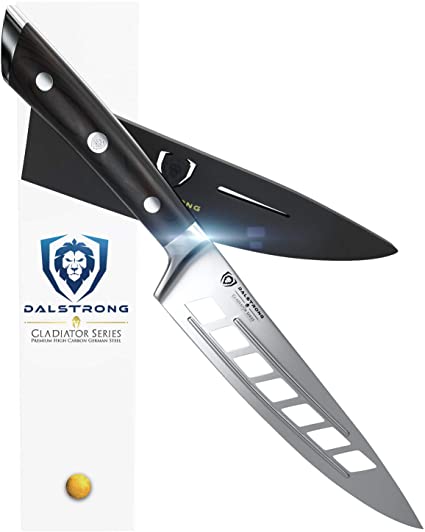 DALSTRONG Chef Knife - 'The Deflector' - Gladiator Series - Forged ThyssenKrupp High Carbon German Steel - Full Tang (8.5" Vegetable Chef Knife, Black)