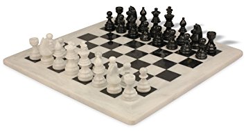 Black & White Marble Staunton Chess Set with 16" Board