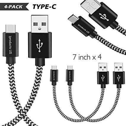 Short USB C Cable-iProductsUS Nylon Braided Type C Cable, 4Pack 7 inch Fast Charging and Data Sync Durable Charger for Samsung S9/S9 ,S8/S8 ,Note 8,Note 9,LG V30,G6,G5, Pixel and More [NOT Micro USB]