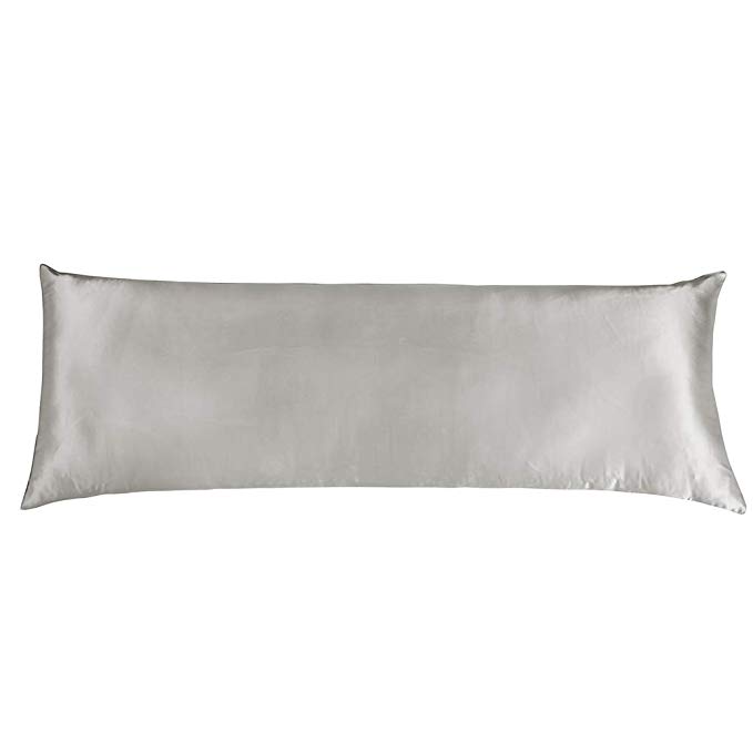 Cozysilk Silk Body Pillowcase with Zipper, 100% Silk on Both Sides, Zippered Silk Body Pillow Cover Pillow Case (20 x 54, Grey)
