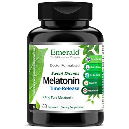 Time Release Melatonin (3 mg) - Promotes Relaxation & Healthy Sleep Patterns, More Energy, Better Overall Health - Emerald Labs (Sweet Dreams) - 60 Capsules