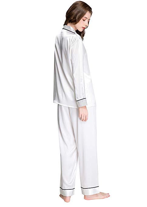 Womens Silk Satin Pajamas Set Button Down Sleepwear Loungewear XS~3XL