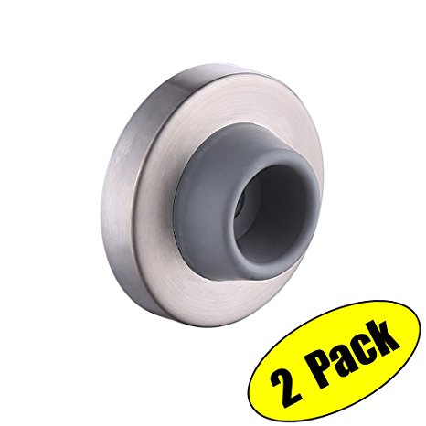 KES Door Stopper Bumper with Grey Rubber (2 Pack 304 Brushed) Wall protector Sound Dampening, HDS214-2-P2