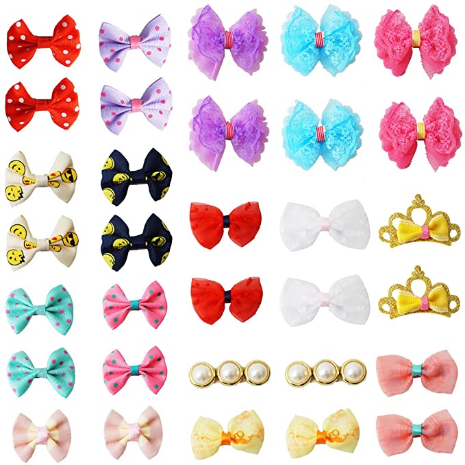 pony princess Dog Bows Hair Accessories with Clip Pet Grooming Products Puppy Small Bowknot Handmade Mix Styles Small Middle Hair Bows Topknot 32PCS/16Pairs (3) …