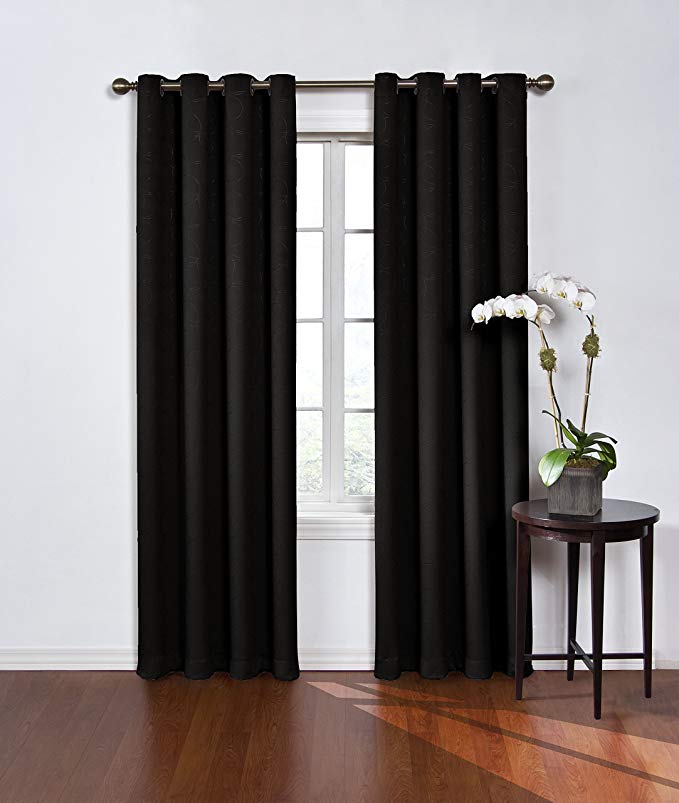 ECLIPSE 52" x 63" Insulated Darkening Single Panel Grommet Top Window Treatment Curtains for Bedroom Round Living Room, Black