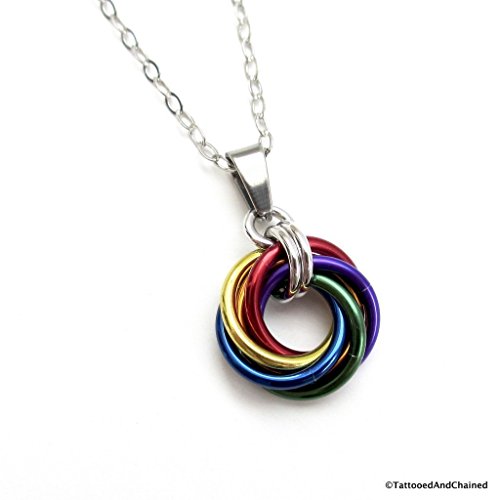 Gay pride pendant, chainmail love knot, rainbow jewelry
