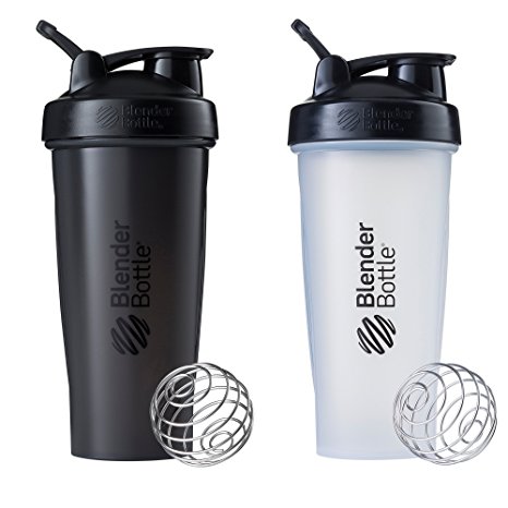 Blender Bottle Classic Loop Top Shaker Bottle, All Black and Clear/Black, 28-Ounce 2-Pack