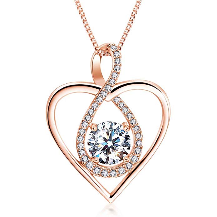 Heart Necklace-14k Gold Plated Infinity Necklace-5A Cubic Zirconia Heart Pendant Necklace-Women Jewelry Necklaces for Women