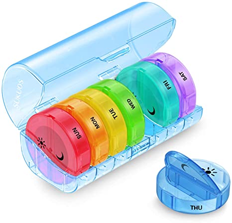 Weekly Pill Organizer 7 Day 2 Times a Day, Sukuos Large Daily Pill Cases for Pills/Vitamin/Fish Oil/Supplements (Blue Box)