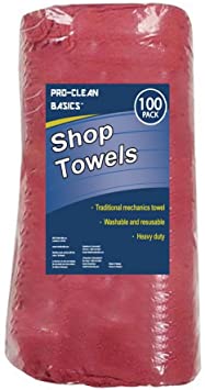 Pro-Clean Basics 21825 Premium Heavy Duty Reusable Cleaning Shop Towels, Commercial Grade, 100% Cotton, 10" x 12", Red, Pack of 100