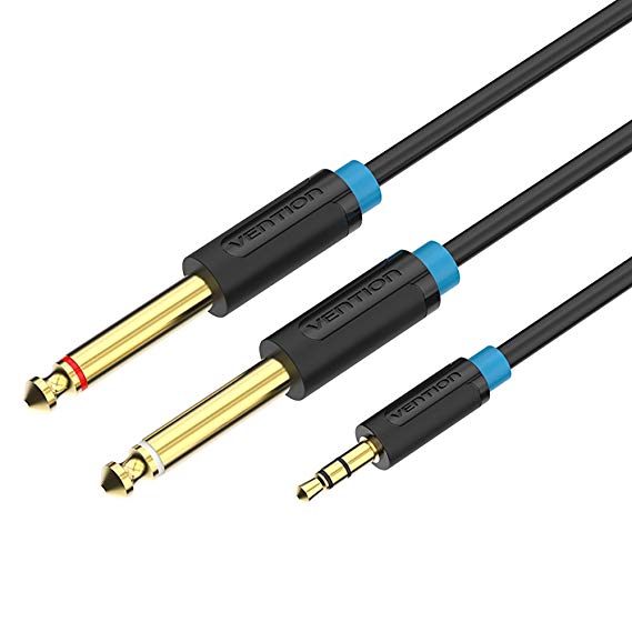 VENTION 3.5mm to Double 6.35MM Stereo Jack Audio Cable Gold Plated 3.5mm 1/8" TRS to 6.35mm 1/4" TS Mono Y-Cable Splitter Cord for iPhone Multimedia Speakers and Home Stereo Systems (10ft/3M)