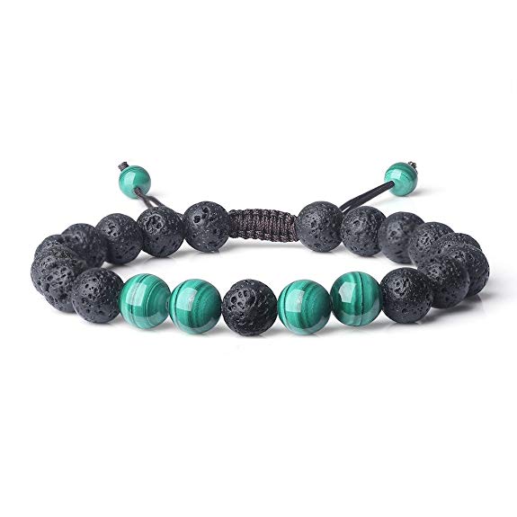 AmorWing 8mm Unisex Adjustable Size Genuine Stone Lava Mala Beads Bracelet