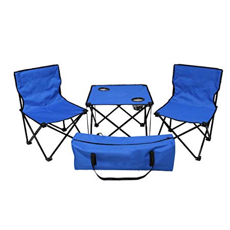 Kawachi Camping/Picnic Outdoor Dining/Coffee Foldable Table And Two Chair - K357 (Blue)