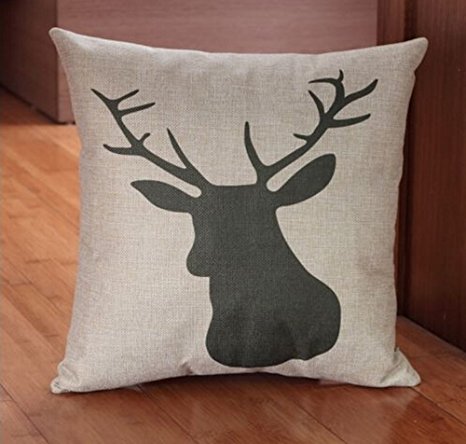 Lyn® Cotton Linen Square Throw Pillow Case Decorative Cushion Cover Pillowcase for Sofa Deer Head 18 "X 18 "