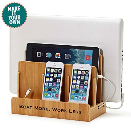 G.U.S. Personalized Monogrammed Multi-Device Charging Station Dock & Organizer - Multiple Finishes Available. For Laptops, Tablets, and Phones - Strong Build, Eco-Friendly Bamboo