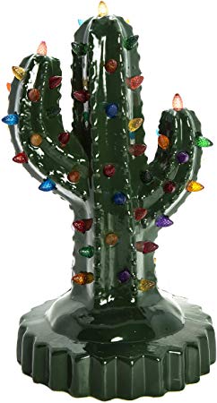 ReLive Green Ceramic Christmas Cactus with Multicolored Lights