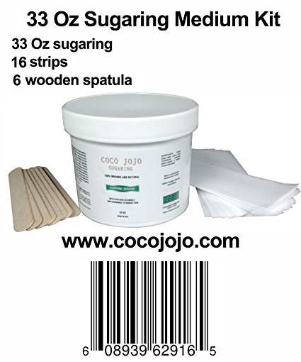 33 Oz Soft Sugaring Medium Kit Egyptian Sugar Wax Hair Removal 100% Natural Paste+ 16 Strips and 6 Wooden Spatula