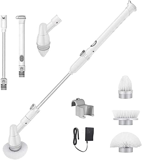 VASLON Electric Spin Scrubber Power Brush Floor Scrubber, Cordless Shower Scrubber with Upgraded Adjustable Extension Arm and 3 Replaceable Bathroom Scrubber Cleaning Brush Heads for Tub, Tile, Floor