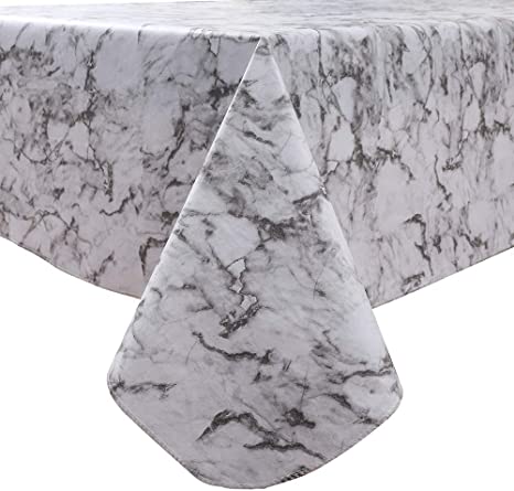 YADA Vinyl Flannel Backed Tablecloth Waterproof Oil-Proof Wipeable PVC Table Cloth for Restaurants Picnic Dining Durable Table Cover Used Indoor/Outdoor(White Marble 60X84 Inch Rectangle)