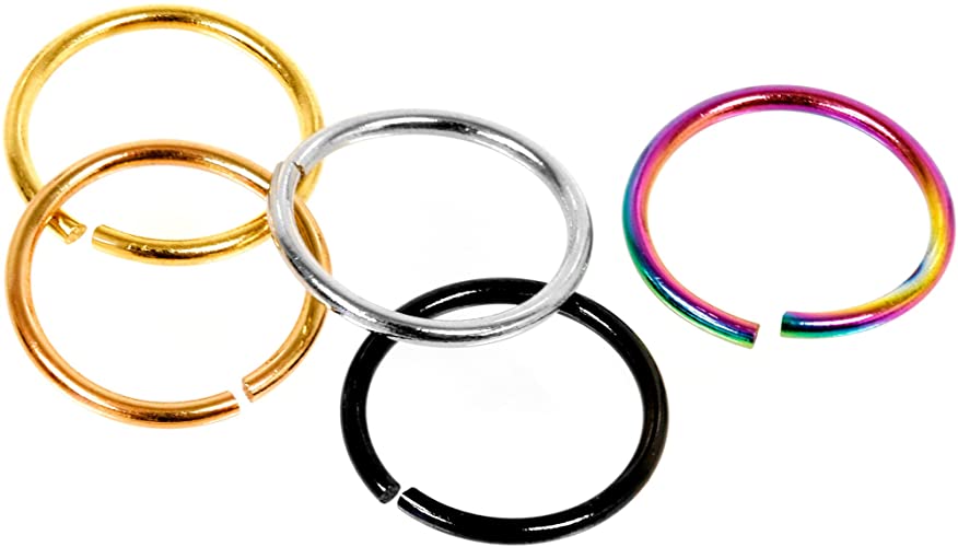 Body Candy Anodized Titanium Steel Color Multi Seamless Ciruclar Ring Set of 5 20 Gauge 5/16"
