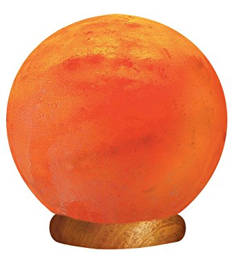 WBM Himalayan Glow Hand Carved  Globe Natural Crystal Himalayan Salt Lamp With Genuine Neem Wood Base, Bulb And Dimmer Control