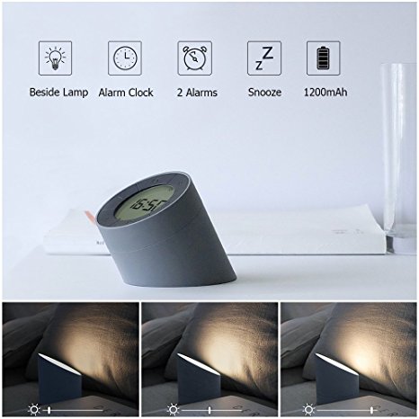 Jayol Digital Electronic Alarm Clock Snooze 2 Modes, with Desk Bedside Lamp Night Light Reversible 7 Lever Brightness Adjustable Warm Cold White, Large Display, Ingenious Idea Table Gift (Grey   White Light)