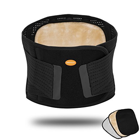 Comfortology Lower Back Brace – Lumbar Support Belt With Double Compression Straps And 5 Removable Metal Plates – Adjustable Pain Relief Therapy Device With A Self-Heated, A Fur And An Ice Bag Pad