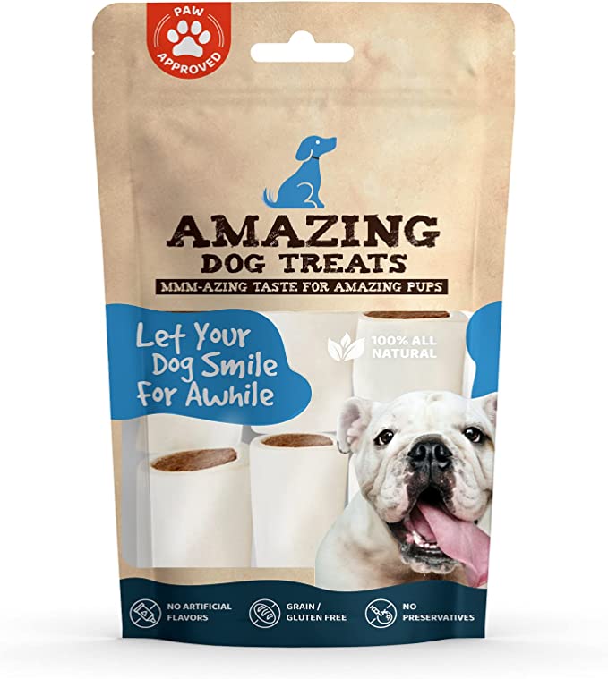 AMAZING DOG TREATS 2-3" Stuffed Shin Bone for Dogs - Peanut Butter Blend (4 pcs/pk) - Various Flavors - All Natural Dog Bones