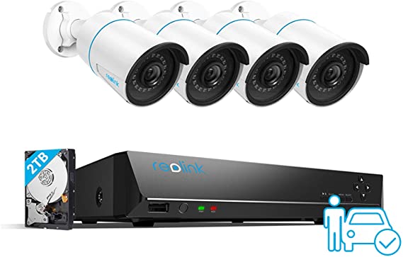 Reolink 8CH 5MP Security Camera System, 4pcs Person/Vehicle Detection Smart 5MP Wired Outdoor PoE IP Cameras, 8MP 8-Channel NVR with 2TB HDD for 24/7 Recording, RLK8-510B4-A