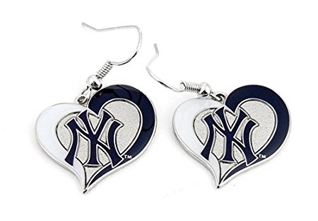 MLB New York Yankees Swirl Heart Dangle Logo Earring Set Charm Gift