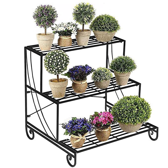 Yaheetech 3 Tier Stair Style Metal Plant Stand Patio Iron Plant Rack Outdoor/Indoor Garden Shelf for Large Flower Pot Display Rack Black