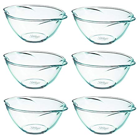 Pyrex Tempered Glass Kitchen Mixing Bowls SET OF SIX 2.5l/4.4pts Narrow & Wide Pour Spouts Thick Glass Oven to Table Dishwasher & Microwave Safe, Freezer Proof for Baking & Cooking Made in France