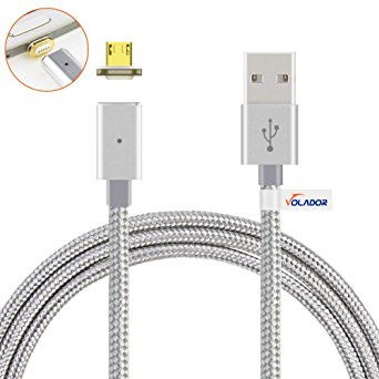 VOLADOR Magnetic Micro USB Charging Cable, 2.0A High Speed USB Cord with LED Status Indicator 3.9ft Braided USB Sync Cable for Samsung Huawei HTC LG and More (Silver)