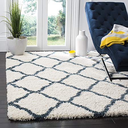 Safavieh Hudson Shag Collection SGH283T Ivory and Slate Blue Moroccan Geometric Area Rug (8' x 10')