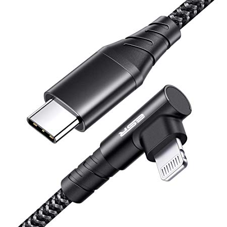 ESR USB-C to Lightning Cable [3.3 ft] [MFi-Certified] Elbow-Shaped Nylon-Braided Cable for Mobile Gaming, Power Delivery Fast Charging for iPhone 11/11 Pro/11 Pro Max/XS/XS Max/XR/X/8/8 Plus, Black