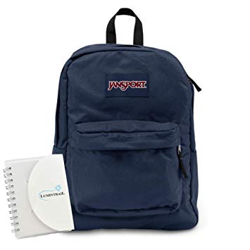 JanSport Superbreak Backpack Lighweight Everyday Pack Bundle with a Lumintrail Memo Pad (Navy)