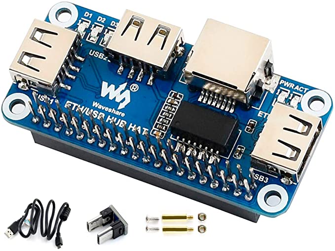 Ethernet/USB HUB HAT Expansion Board for Raspberry Pi 4B/3B /3B/2B/Zero/Zero W/Zero WH,with RJ45 10/100M Ethernet Port (Based on RTL8152B Chip) and Three USB Ports,Compatible with USB2.0/1.1