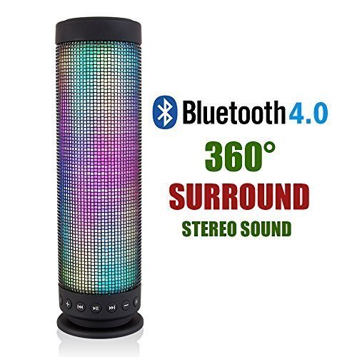 Uppelreg Cylindrical Portable Wireless Bluetooth 40 Speaker LED Light Visual Display Mode Powerful Sound Built-in Mic Support Hands-free Function TF Card