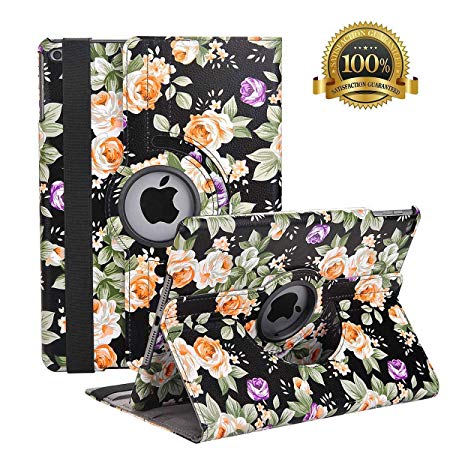 Hsxfl New iPad 9.7 inch 2018 2017/ iPad Air Case - 360 Degree Rotating Stand Smart Cover Case with Auto Sleep Wake for Apple iPad 9.7" (6th Gen, 5th Gen)/iPad Air (Rural Black)